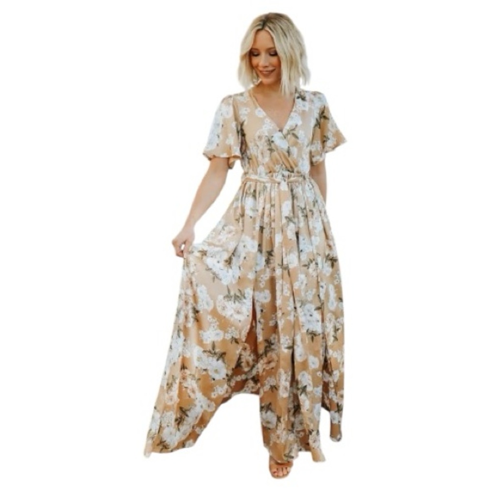 Baltic Born Beige Floral Wrap Maxi Dress